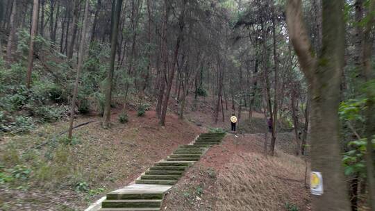 低空航拍重庆南山的泉山步道与游客