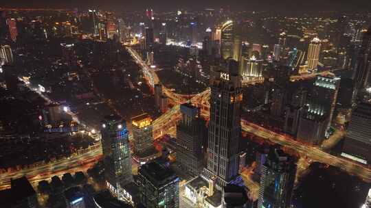 上海黄浦区延安东路夜景航拍延时城市高楼大