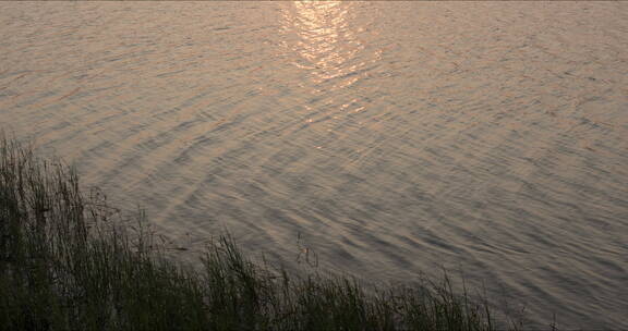 湖面日落反光波光粼粼空镜头