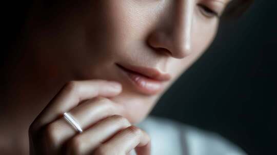 精致女性佩戴极简风格银戒指