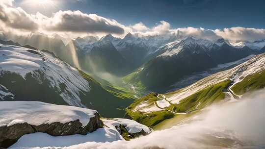 雪山山谷阳光风景