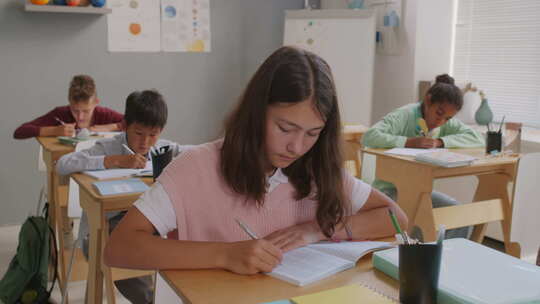 课堂上的女孩和男孩