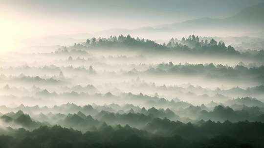 清晨森林自然意境云雾逆光云海