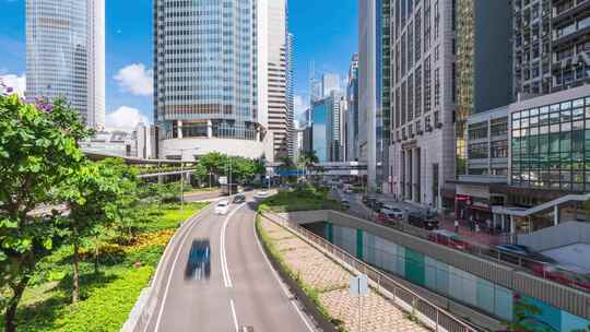 香港中环街道车流蓝天白云延时