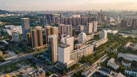 中国广州萝岗香雪商业建筑群延时环绕航拍