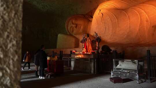 绍兴新昌大佛寺卧佛殿视频素材模板下载