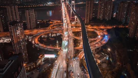 重庆桥都立交桥夜景航拍延时