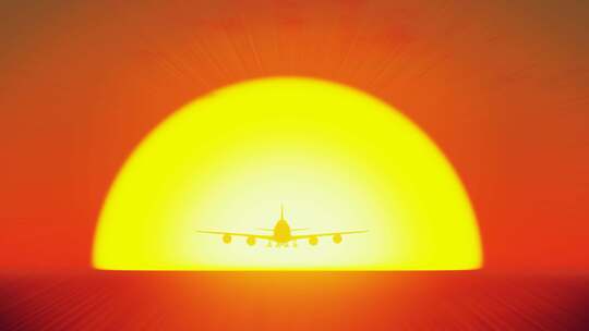 大飞机起飞飞向红太阳视频素材模板下载