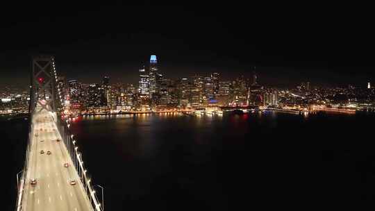 城市航拍加州旧金山奥克兰海湾大桥夜景灯光
