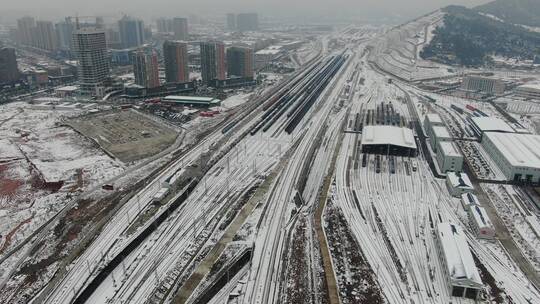 航拍湖南怀化城市雪景