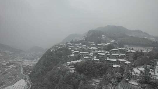 村庄下雪 冬天 航拍