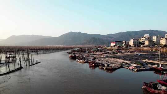 福建霞浦海岛海边滩涂日落晚霞自然风光