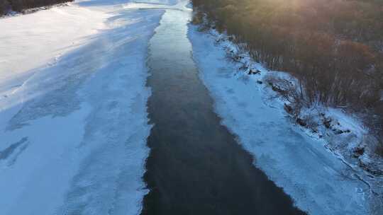 航拍呼伦贝尔冬季风光海拉尔河湿地雪景