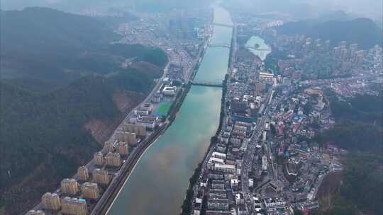 浙江衢州开化县县城航拍延时风景风光素材