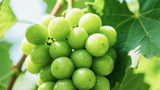 枝头绿葡萄特写