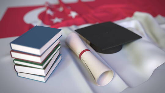 新加坡国旗毕业帽和文凭