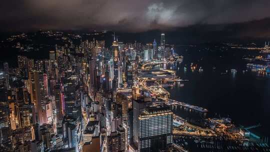 香港维多利亚港航拍夜景