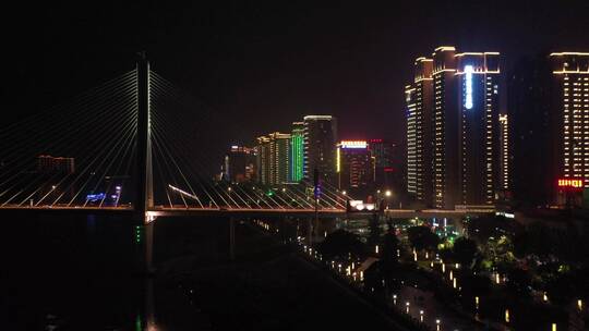 湖北宜昌城市夜景桥梁航拍709视频素材模板下载