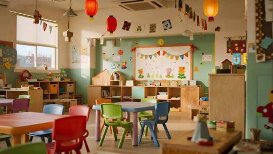 温馨童趣幼儿园教室儿童教育场景视频