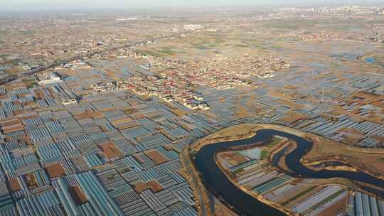 航拍 河流 浮沱河 高空 风景 景色