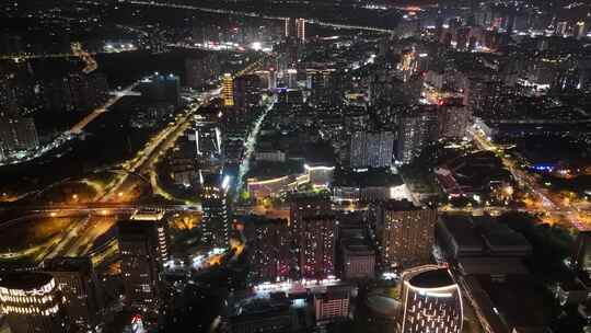 福建莆田商务区夜景灯光航拍