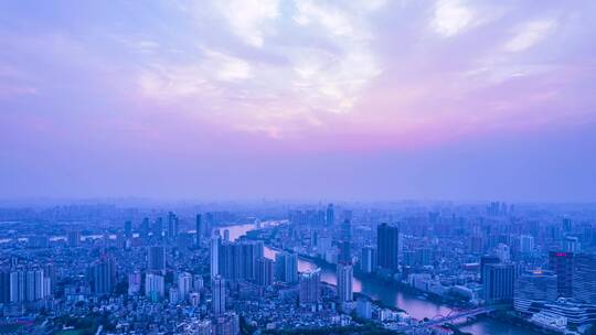 广州黄昏时分珠江两岸城市建筑航拍延时风光