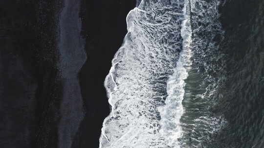 4K黑海滩 黑沙滩 浪花 海浪 航拍