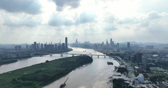 航拍广州天河城市天际线城市风光