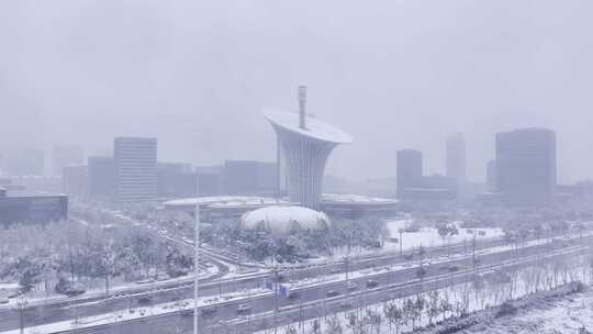 航拍武汉光谷中心城雪景光谷生物城建筑