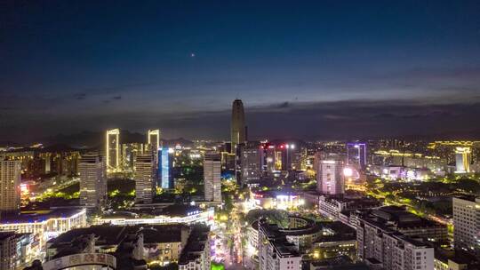 浙江台州城市夜景灯光航拍延时