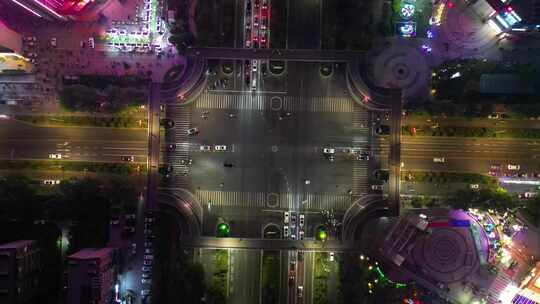 城市十字交叉路口夜景交通航拍