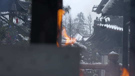 杭州径山寺中式古建筑寺庙雪景