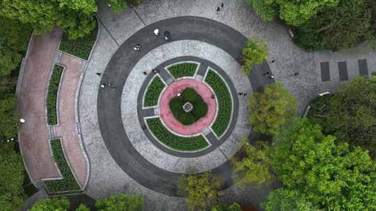杭州西湖志愿军雕像园林广场航拍