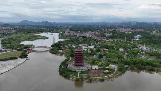 航拍广西玉林园博园旅游景区