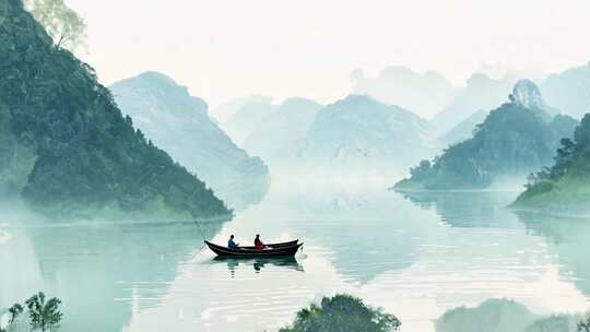 中国风水墨山水，雨后唯美背景