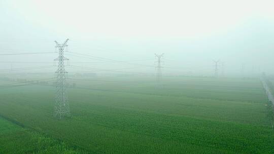 雾中的高压输电塔