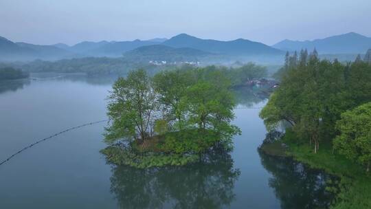 100 航拍 杭州 古风 西湖 雾气 湖面 风景