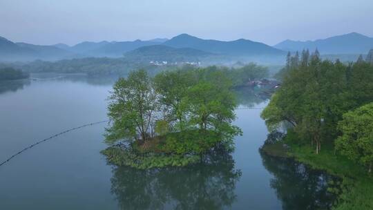 100 航拍 杭州 古风 西湖 雾气 湖面 风景视频素材模板下载