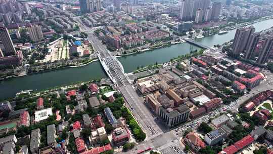 天津海河直沽桥小白楼商圈城市建筑风光航拍