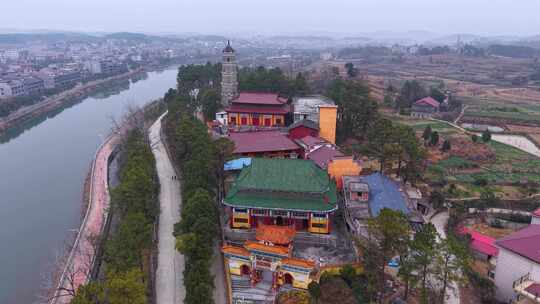 航拍邵阳洞口高沙镇宝塔寺风光