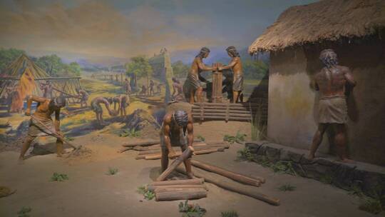 古人东夷人原始人打猎捕鱼酿酒盖屋生活场景