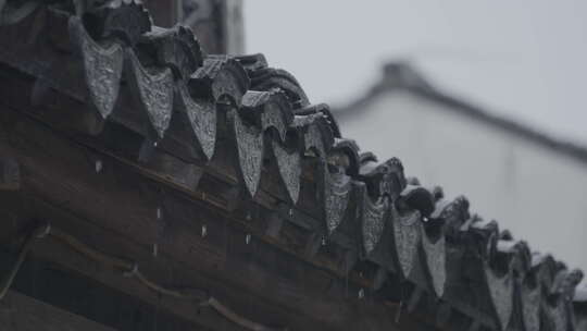 古建筑屋檐下雨 意境水滴 