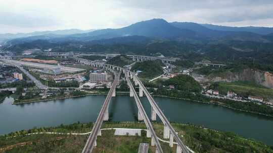 高铁跨河大桥航拍