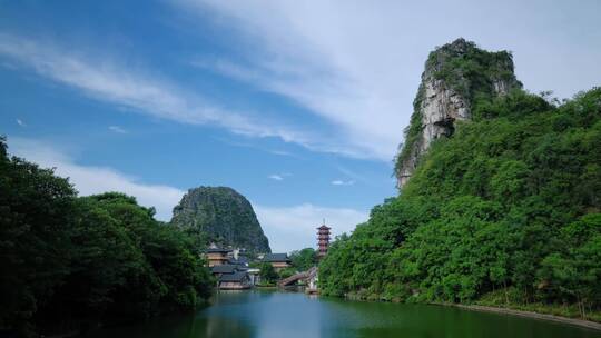 桂林山水 两江四湖木龙湖 山间小镇 古镇