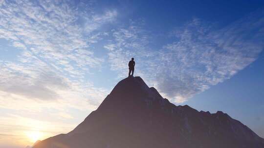 商务男人登顶展望未来眺望星空