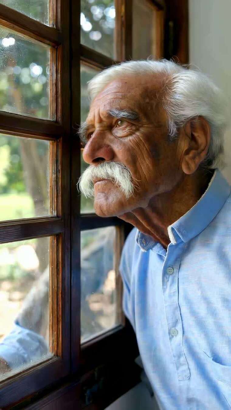 老人窗边凝望