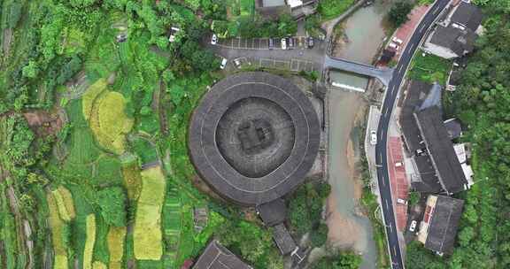 福建田螺坑土楼航拍