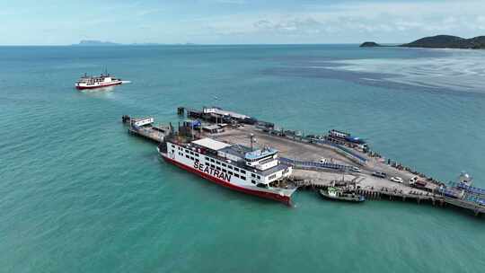 泰国苏梅岛那通港口码头轮船海滨风光视频素材模板下载