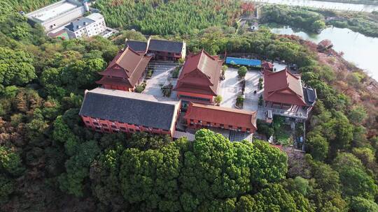 航拍上海小昆山九峰寺建筑风光