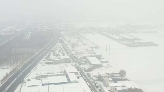 河北省石家庄市航拍城市道路雪景